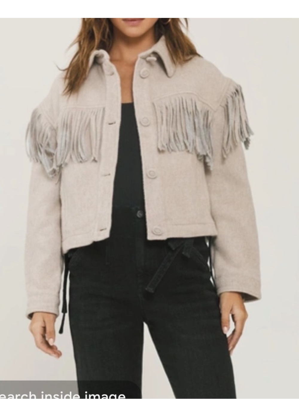 EUC Something Navy Delphine Jacket Tan Fringe size XS Women’s
